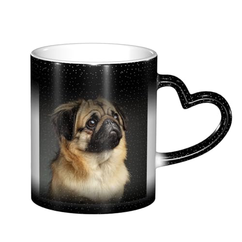DPgUfPV Farbwechselnde Kaffeetassen mit niedlichem Mops-Aufdruck, magische Keramiktasse, wärmewechselnde Tasse, 325 ml, Blau von DPgUfPV