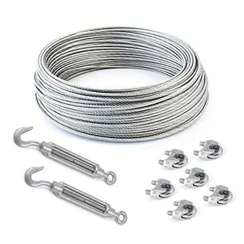 100m DRAHTSEIL SET 4mm 6x7+FC + 6 x SEILKLEMMEN 5mm DIN 741 + 2 x SPANNSCHLOSS M5 HAKEN - ÖSE verzinkt Stahlseil Forstseil Windenseil Seil Draht Stahl Drahtseilklemmen Drahtseil Drahtseilklemme Klemme Anschlagseil Spannschlösser Spannschloß Seilspanner Spanner von DQ-PP