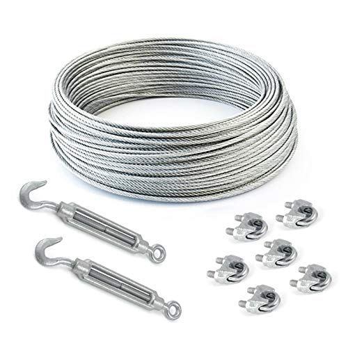 10m DRAHTSEIL SET 4mm 6x7+FC + 6 x SEILKLEMMEN 5mm DIN 741 + 2 x SPANNSCHLOSS M5 HAKEN - ÖSE verzinkt Stahlseil Forstseil Windenseil Seil Draht Stahl Drahtseilklemmen Drahtseil Drahtseilklemme Klemme Anschlagseil Spannschlösser Spannschloß Seilspanner Spanner von DQ-PP