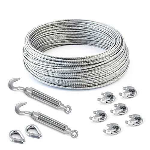 25m DRAHTSEIL SET 4mm 6x7+FC + 6 x SEILKLEMMEN 4mm DIN 741 + 2 x SPANNSCHLOSS M5 HAKEN - ÖSE + 2 x Kausche 4mm verzinkt Stahlseil Forstseil Windenseil Seil Draht Stahl Drahtseilklemmen Drahtseil Drahtseilklemme Klemme Anschlagseil Spannschlösser Spannschloß Seilspanner Spanner von DQ-PP