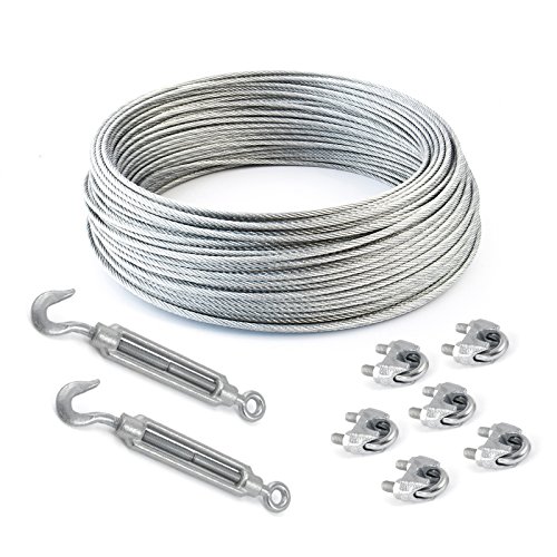 5m DRAHTSEIL SET 4mm 6x7+FC + 6 x SEILKLEMMEN 5mm DIN 741 + 2 x SPANNSCHLOSS M5 HAKEN - ÖSE verzinkt Stahlseil Forstseil Windenseil Seil Draht Stahl Drahtseilklemmen Drahtseil Drahtseilklemme Klemme Anschlagseil Spannschlösser Spannschloß Seilspanner Spanner von DQ-PP