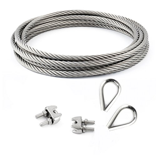 [DQ-PP] 5m EDELSTAHLSEIL SET 4mm 7x7 + 2 x SEILKLEMMEN 4mm DIN 741 + 2 x KAUSCHE 4mm Stahlseil Inox VA Seil Rostfrei Kauschen Klemmen von DQ-PP