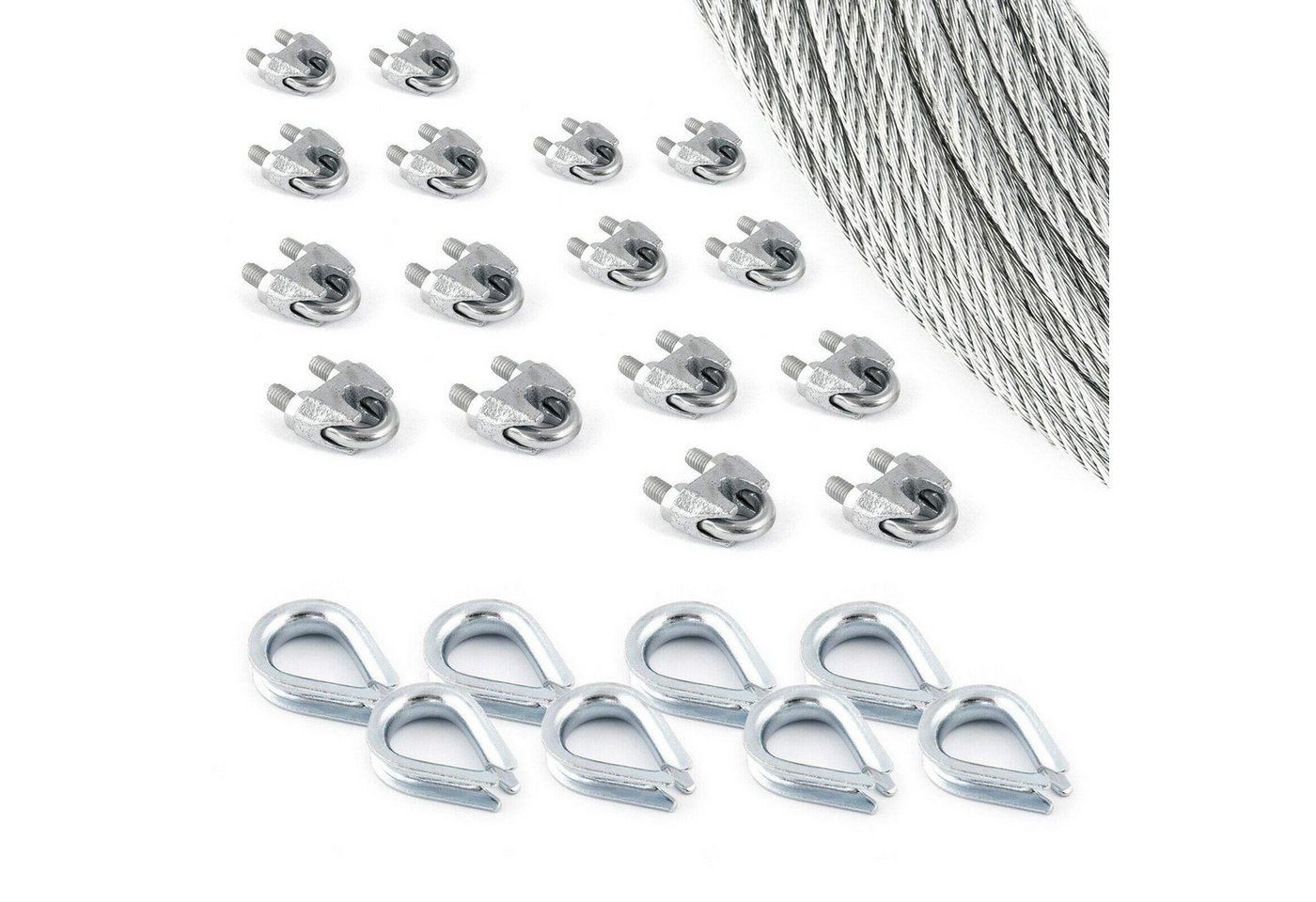 DQ-PP DQ-PP Stahlseil SET 100m, 5-8mm, 6x19, Klemmen, Kauschen, Schrauben Drahtseil von DQ-PP