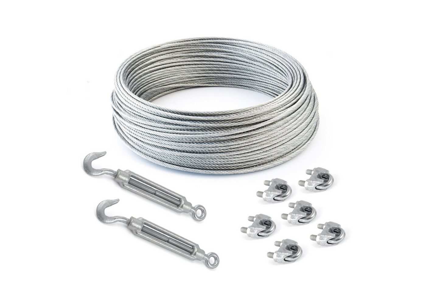DQ-PP DQ-PP Stahlseil SET 15m, 5-8mm, 6x19, Klemmen, Kauschen, Schrauben Drahtseil von DQ-PP