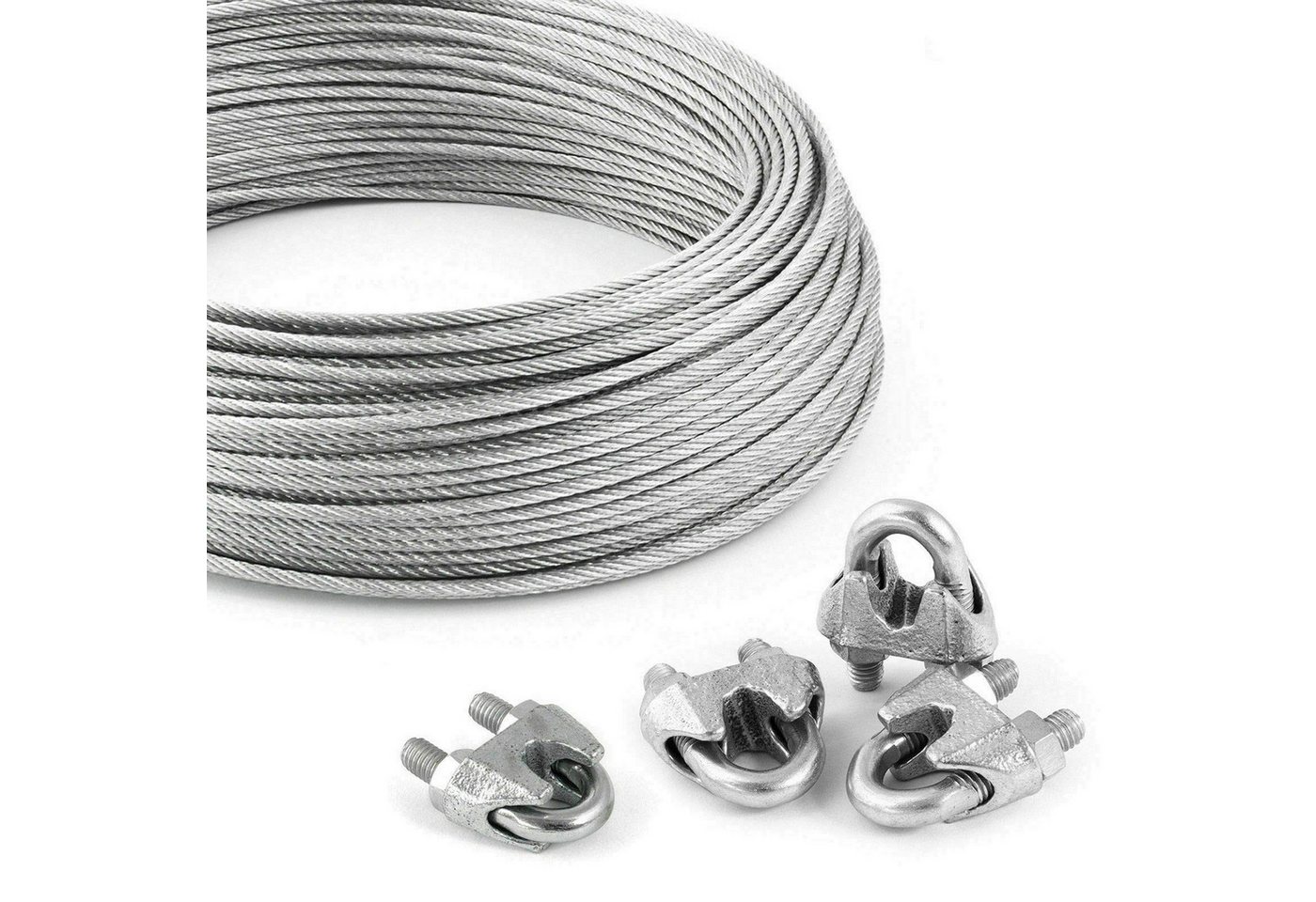 DQ-PP DQ-PP Stahlseil SET 200m, 3-5mm, 6x7, Klemmen, Kauschen, Schrauben Drahtseil von DQ-PP