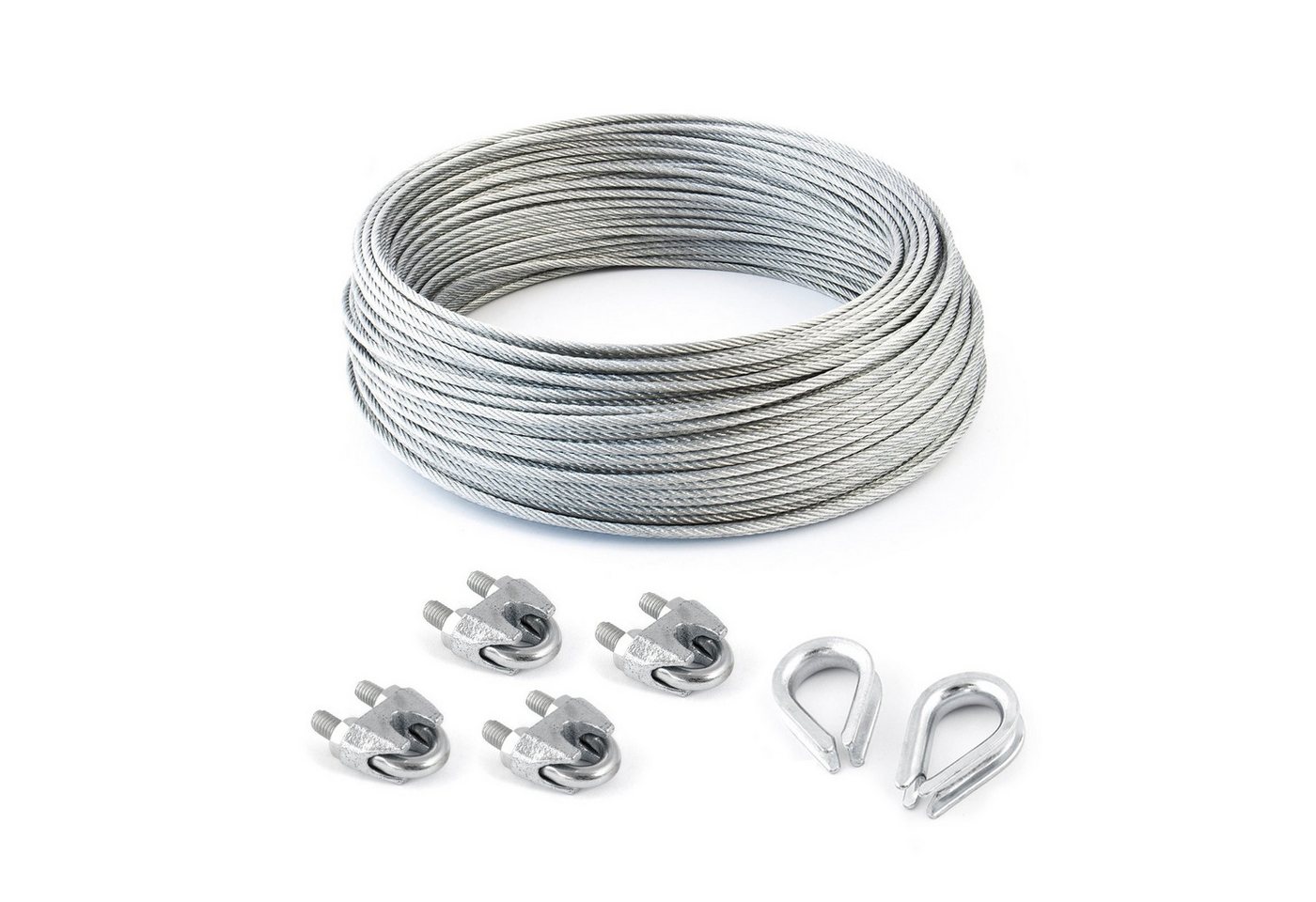 DQ-PP DQ-PP Stahlseil SET 20m, 5-8mm, 6x19, Klemmen, Kauschen, Schrauben Drahtseil von DQ-PP