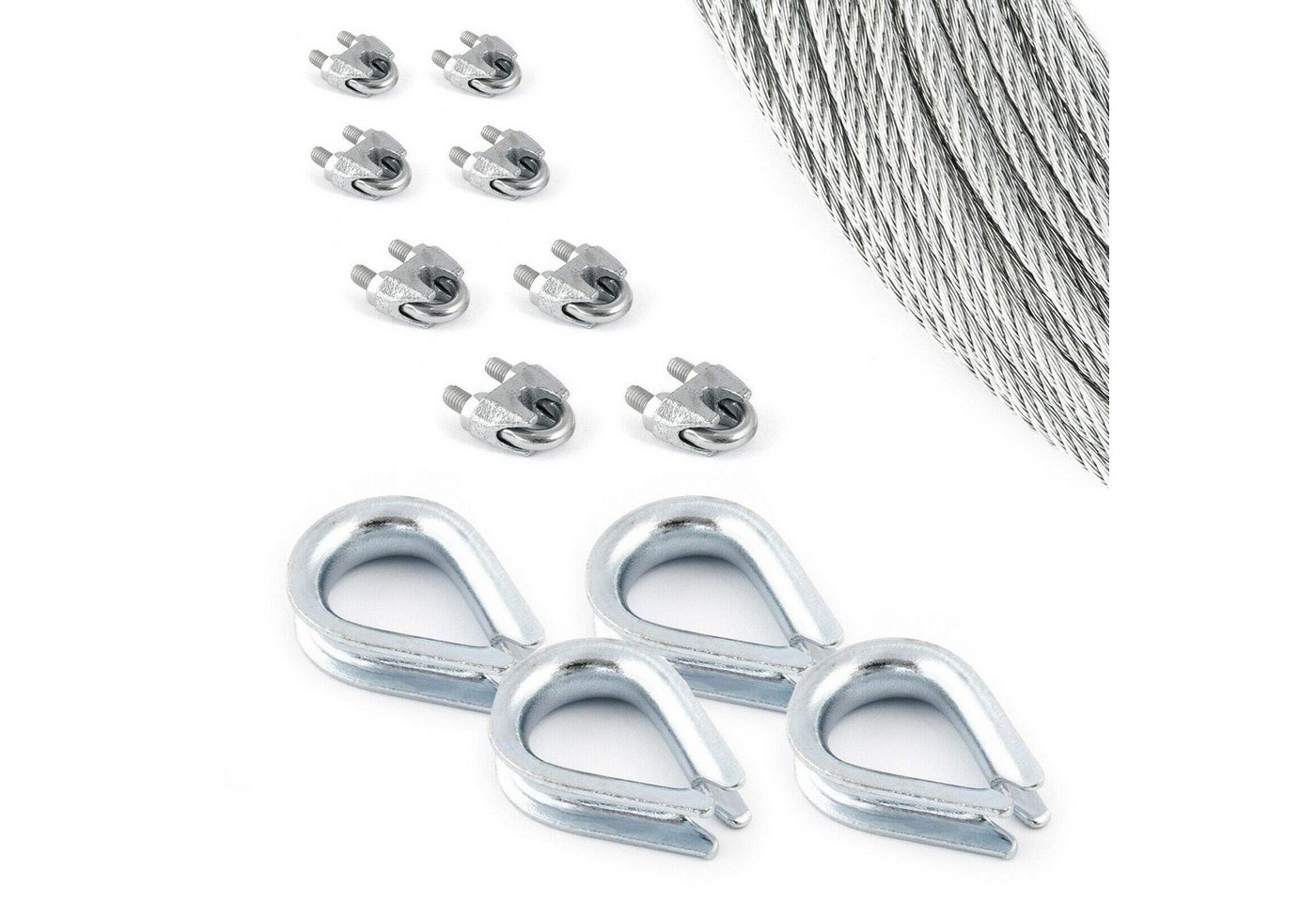 DQ-PP DQ-PP Stahlseil SET 20m, 5-8mm, 6x19, Klemmen, Kauschen, Schrauben Drahtseil von DQ-PP