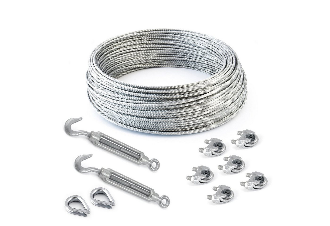 DQ-PP DQ-PP Stahlseil SET 40m, 3-5mm, 6x7, Klemmen, Kauschen, Schrauben Drahtseil von DQ-PP