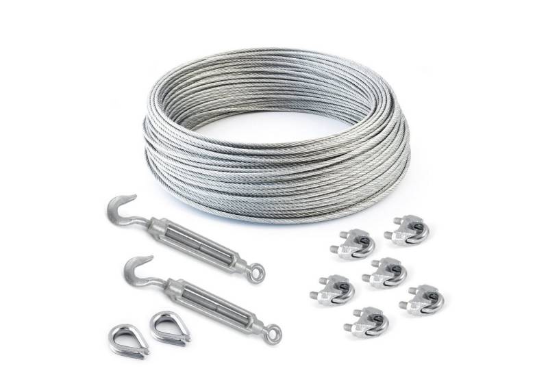DQ-PP DQ-PP Stahlseil SET 50m, 3-5mm, 6x7, Klemmen, Kauschen, Schrauben Drahtseil von DQ-PP