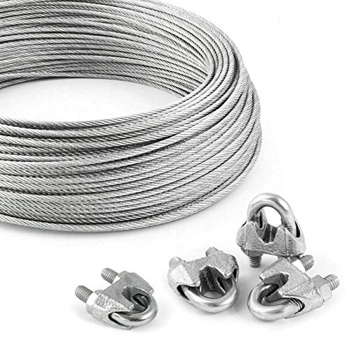 DQ-PP | GALVANISED WIRE ROPE KIT | 3 milimeters | 50 meters | 6x7 strand | Zinced steel cable | Clamp x4 von DQ-PP
