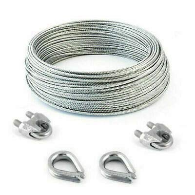 DQ-PP | GALVANISED WIRE ROPE KIT | 4 milimeters | 30 meters | 6x7 strand | Zinced steel cable | Clamp x2 | Thimble x2 von DQ-PP
