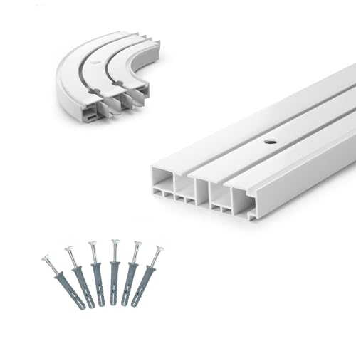 DQ-PP GARDINENSCHIENEN und Rundbogen Set | 420cm | PVC | 2-läufig | Weiss | inkl. Befestigungsmaterial | 4,2m (150cm + 3 x 90cm + 3 x Verbinder) | Gardinen Schiene Vorhangschienen von DQ-PP