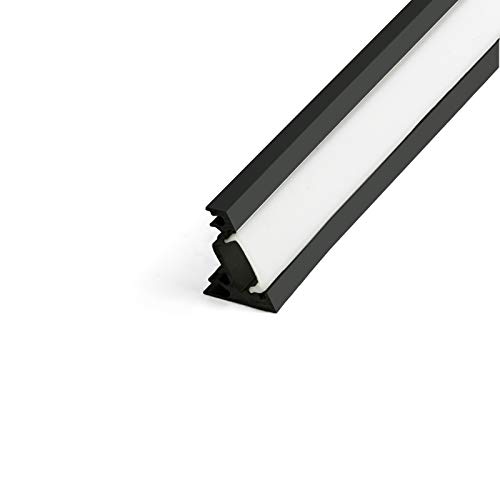 DQ-PP LED ALUMINIUM PROFIL | Corner 30 Grad | 2m | schwarz | satiniert Abdeckung | 4 Klammern und ohne Endkappen | Alu Schiene Leiste für LED-Streifen von DQ-PP