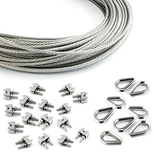 DQ-PP STAHLSEIL SET | 4mm | 40m | 16 x Seilklemmen 4mm | 8 x Kauschen 4mm | Edelstahl INOX | 7x7 mittelweich | Drahtseil für Rankhilfe Rostfrei Seil Stahl Draht Forstseil Windenseil DQ-PP STAHLSEIL SET | 4mm | 40m | 16 x Seilklemmen 4mm | 8 x Kauschen 4mm | Edelstahl INOX | 7x7 mittelweich | Drahtseil für Rankhilfe Rostfrei Seil Stahl Draht Forstseil Windenseil von DQ-PP