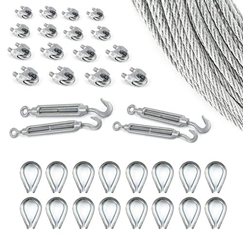 DQ-PP Stahlseil Set 11 | 3mm 6x7 Mittelweich | 20 Meter | Stahl Verzinkt | 16x Kauschen | 4x Spannschloss Haken-Öse M5 | 16x Seilklemmen Bügel | Drahtseil für Rankhilfe Seil Draht Forstseil DQ-PP Stahlseil Set 11 | 3mm 6x7 Mittelweich | 20 Meter | Stahl Verzinkt | 16x Kauschen | 4x Spannschloss Haken-Öse M5 | 16x Seilklemmen Bügel | Drahtseil für Rankhilfe Seil Draht Forstseil von DQ-PP