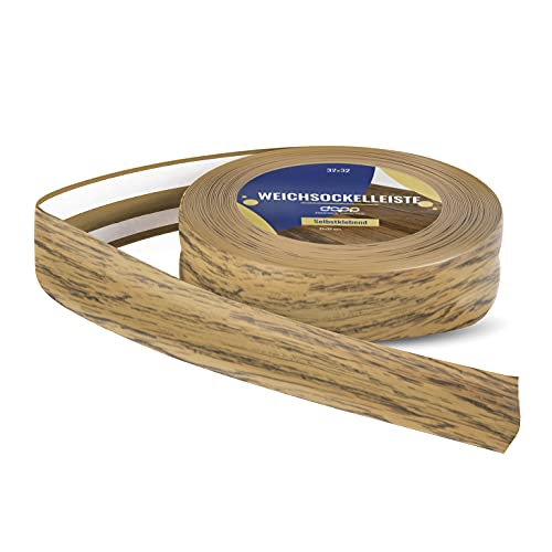 DQ-PP WEICHSOCKELLEISTE | 200m (8x25m) | eiche | 32x23mm | PVC | selbstklebend | Knickwinkel Fussleisten Gummileiste Sockelleiste Winkelprofil Abschlussleiste Bodenleiste von DQ-PP