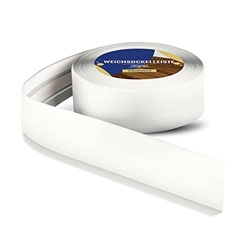 DQ-PP WEICHSOCKELLEISTE | 200m (8x25m) | weiss | 50x15mm | PVC | selbstklebend | Knickwinkel Fussleisten Gummileiste Sockelleiste Winkelprofil Abschlussleiste Bodenleiste von DQ-PP