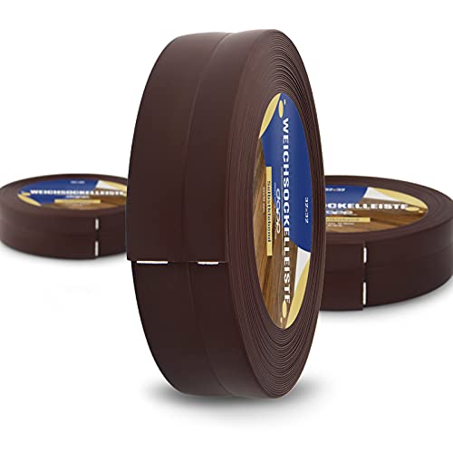 DQ-PP WEICHSOCKELLEISTE | 30m (2x15m) | schokolade | 32x23mm | PVC | selbstklebend | Knickwinkel Fussleisten Gummileiste Sockelleiste Winkelprofil Abschlussleiste Bodenleiste von DQ-PP