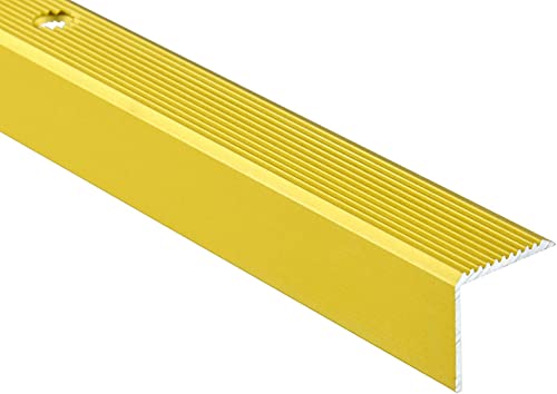 DQ-PP Winkelprofil | Profilmaße - 20mm x 20mm gebohrt inkl. Schrauben | Gold | 100cm | Aluminium | 1m | Winkelleiste | Abschlussprofil | Treppenkantenprofil | Treppenabschluss von DQ-PP