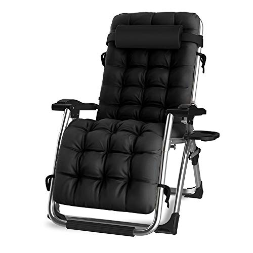 DQCHAIR Komfortable Schwerelosigkeit Recliner Terrasse Faltbare Einstellbare Outdoor-Büro Strand Extra breite Terrasse Liegestuhl Mit Kissen Unterstützt 200 kg (Color : Black) von DQCHAIR