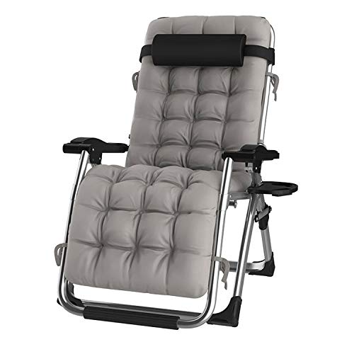 DQCHAIR Komfortable Schwerelosigkeit Recliner Terrasse Faltbare Einstellbare Outdoor-Büro Strand Extra breite Terrasse Liegestuhl Mit Kissen Unterstützt 200 kg (Color : Gray) von DQCHAIR