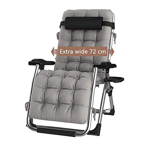 DQCHAIR Sonnenliege Klapp Schwerelosigkeit Stühle Liege Für Strand Terrasse Garten Camping Outdoor Tragbare Home Lounge Stuhl Unterstützt 200 kg Schwarz (Farbe : with Gray Cushions) von DQCHAIR