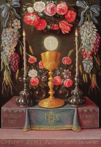 DQCJIYIGL Bekannt Poster Wandbilder Dekoration Wandbild ein Kelch mit der Eucharistie in einer mit Blumen und Früchten geschmückten Kartusche Leinwand Drucke für Wanddekoration 60x90cm von DQCJIYIGL