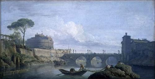 DQCJIYIGL Berühmte Gemälde HD Leinwanddruck Graffti Kunst Poster Blick auf die brücke und das schloss st. angelo von claude vernet Kunst Porträt für Schlafzimmer Home Decor 60x90cm von DQCJIYIGL