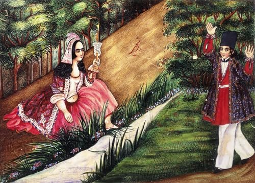DQCJIYIGL Berühmte Gemälde HD Leinwanddruck Graffti Kunst Poster Die Jugend trifft an einem Bach auf ein Mädchen von der Qajar-Schule Kunst Porträt für Schlafzimmer Home Decor 60x90cm von DQCJIYIGL