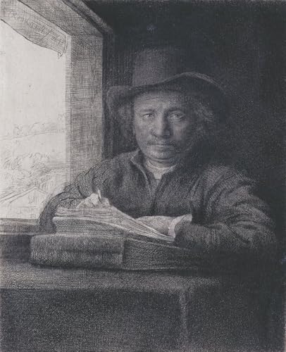 DQCJIYIGL Berühmte Gemälde HD Leinwanddruck Graffti Kunst Poster Selbstporträt, Radierung an einem Fenster von Rembrandt Van Rijn Kunst Porträt für Schlafzimmer Home Decor 60x90cm von DQCJIYIGL