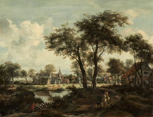 DQCJIYIGL Berühmte Gemälde Leinwand Plakat Abstrakter Druck Dorf am Teich von Meindert Hobbema Tier Poster für Heimtextilien 60x90cm von DQCJIYIGL