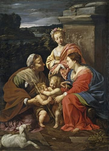 DQCJIYIGL Berühmte Gemälde Leinwand Plakat Abstrakter Druck Jungfrau und Kind mit Johannes dem Täufer als Junge von Simon Vouet Tier Poster für Heimtextilien 60x90cm von DQCJIYIGL