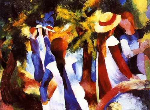 DQCJIYIGL Berühmte Gemälde Leinwand Plakat Abstrakter Druck Mädchen unter Bäumen von august macke Tier Poster für Heimtextilien 60x90cm von DQCJIYIGL