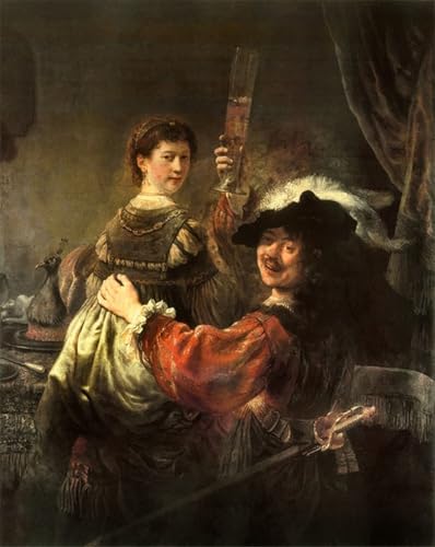 DQCJIYIGL Berühmte Gemälde Leinwand Plakat Abstrakter Druck Selbstporträt mit seiner Frau Saskia als verlorener Sohn von Rembrandt Van Rijn Tier Poster für Heimtextilien 60x90cm von DQCJIYIGL
