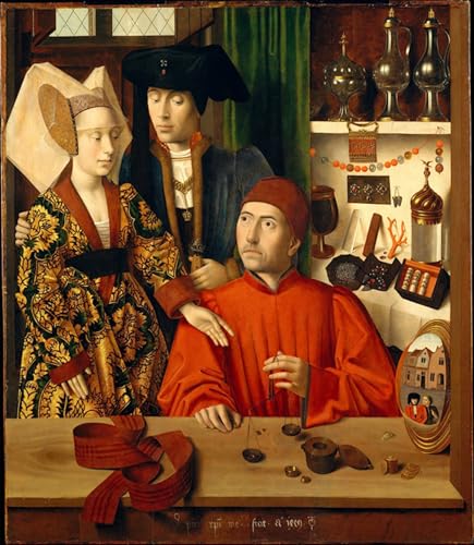 DQCJIYIGL Berühmte Gemälde Leinwand Plakat Abstrakter Druck St. Eligius in seiner werkstatt von petrus christus Tier Poster für Heimtextilien 60x90cm von DQCJIYIGL