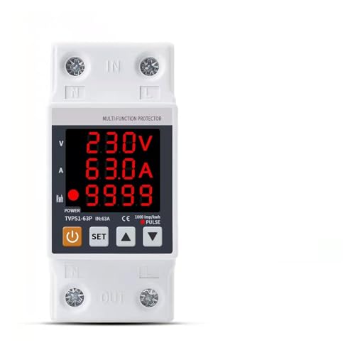 DQFOCPHHAA 63A 230V 3IN1 Display Din Rail Adjustable Over Under Voltage Surge Protector Relay Over Current Protect Kwh Power watt Meter von DQFOCPHHAA