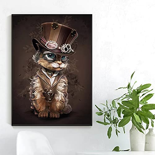 leinwandbilder Leinwand Malerei Leinwanddruck Plakat Wand dekor Tiere Spaß Kunst Steampunk Katze Leinwand Malerei Kunst Poster Drucke Wandkunst Bilder für Wohnzimmer Wohnkultur kein Rahmen-40x60cm von DQLREW