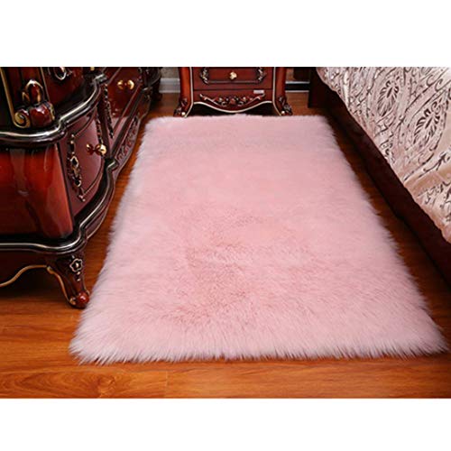 DQMEN Spitzenqualität Lammfellimitat Teppich, Kunstfell Dekofell Lammfellimitat Teppich Longhair Fell Nachahmung Wolle Bettvorleger Sofa Matte (Rosa, 50 x 150cm) von DQMEN