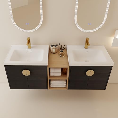 DQSPDBD Badezimmer-Waschtisch mit Waschbecken, modernes schwimmendes Waschtisch-Set für kleinen Raum, luxuriöser Wandschrank mit Keramikbecken und rundem Metallgriff DQSPDBD Badezimmer-Waschtisch mit Waschbecken, modernes schwimmendes Waschtisch-Set für kleinen Raum, luxuriöser Wandschrank mit Keramikbecken und rundem Metallgriff von DQSPDBD