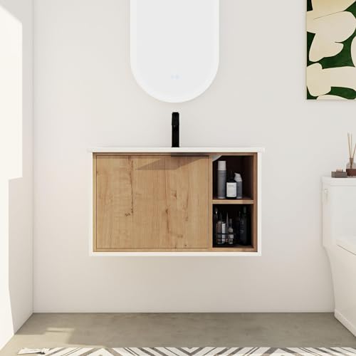 DQSPDBD Badezimmer-Waschtisch mit Waschbecken, modernes schwimmendes Waschtisch-Set für kleinen Raum, luxuriöser Wandschrank mit Keramikbecken und rundem Metallgriff DQSPDBD Badezimmer-Waschtisch mit Waschbecken, modernes schwimmendes Waschtisch-Set für kleinen Raum, luxuriöser Wandschrank mit Keramikbecken und rundem Metallgriff von DQSPDBD