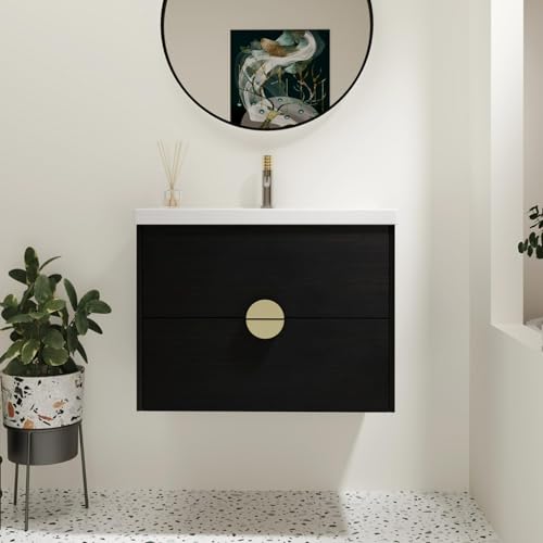 DQSPDBD Badezimmer-Waschtisch mit Waschbecken, modernes schwimmendes Waschtisch-Set für kleinen Raum, luxuriöser Wandschrank mit Keramikbecken und rundem Metallgriff DQSPDBD Badezimmer-Waschtisch mit Waschbecken, modernes schwimmendes Waschtisch-Set für kleinen Raum, luxuriöser Wandschrank mit Keramikbecken und rundem Metallgriff von DQSPDBD
