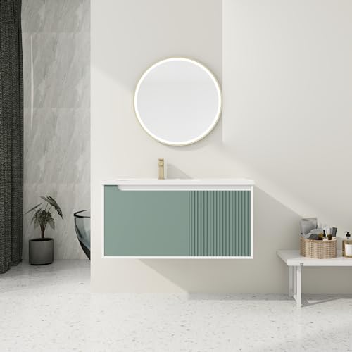 DQSPDBD Badezimmer-Waschtisch mit Waschbecken, modernes schwimmendes Waschtisch-Set für kleinen Raum, luxuriöser Wandschrank mit Keramikbecken und rundem Metallgriff DQSPDBD Badezimmer-Waschtisch mit Waschbecken, modernes schwimmendes Waschtisch-Set für kleinen Raum, luxuriöser Wandschrank mit Keramikbecken und rundem Metallgriff von DQSPDBD