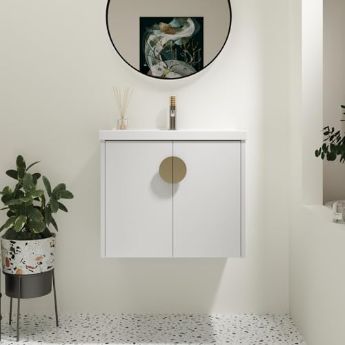 DQSPDBD Badezimmer-Waschtisch mit Waschbecken, modernes schwimmendes Waschtisch-Set für kleinen Raum, luxuriöser Wandschrank mit Keramikbecken und rundem Metallgriff DQSPDBD Badezimmer-Waschtisch mit Waschbecken, modernes schwimmendes Waschtisch-Set für kleinen Raum, luxuriöser Wandschrank mit Keramikbecken und rundem Metallgriff von DQSPDBD