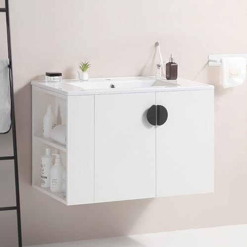 DQSPDBD Badezimmer-Waschtisch mit Waschbecken, modernes schwimmendes Waschtisch-Set für kleinen Raum, luxuriöser Wandschrank mit Keramikbecken und rundem Metallgriff DQSPDBD Badezimmer-Waschtisch mit Waschbecken, modernes schwimmendes Waschtisch-Set für kleinen Raum, luxuriöser Wandschrank mit Keramikbecken und rundem Metallgriff von DQSPDBD