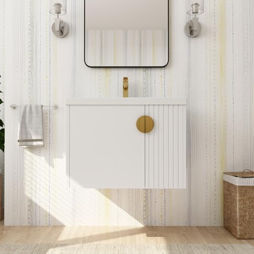 DQSPDBD Badezimmer-Waschtisch mit Waschbecken, modernes schwimmendes Waschtisch-Set für kleinen Raum, luxuriöser Wandschrank mit Keramikbecken und rundem Metallgriff DQSPDBD Badezimmer-Waschtisch mit Waschbecken, modernes schwimmendes Waschtisch-Set für kleinen Raum, luxuriöser Wandschrank mit Keramikbecken und rundem Metallgriff von DQSPDBD