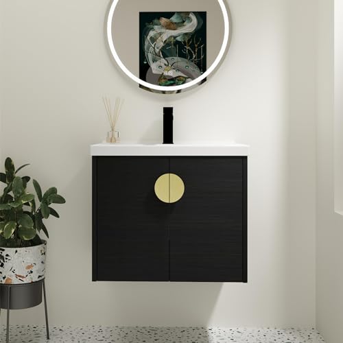 DQSPDBD Badezimmer-Waschtisch mit Waschbecken, modernes schwimmendes Waschtisch-Set für kleinen Raum, luxuriöser Wandschrank mit Keramikbecken und rundem Metallgriff DQSPDBD Badezimmer-Waschtisch mit Waschbecken, modernes schwimmendes Waschtisch-Set für kleinen Raum, luxuriöser Wandschrank mit Keramikbecken und rundem Metallgriff von DQSPDBD