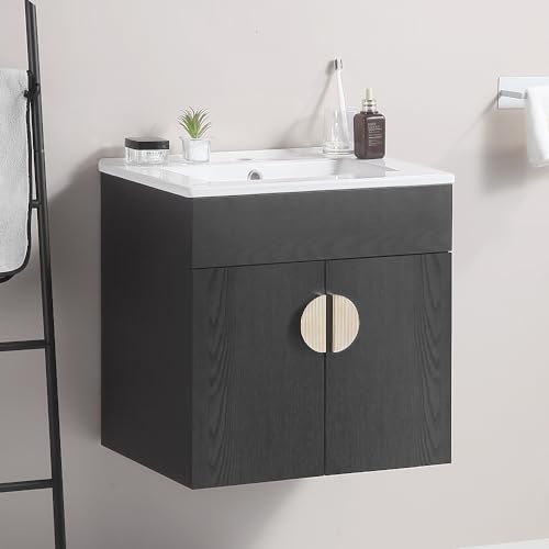 DQSPDBD Badezimmer-Waschtisch mit Waschbecken, modernes schwimmendes Waschtisch-Set für kleinen Raum, luxuriöser Wandschrank mit Keramikbecken und rundem Metallgriff DQSPDBD Badezimmer-Waschtisch mit Waschbecken, modernes schwimmendes Waschtisch-Set für kleinen Raum, luxuriöser Wandschrank mit Keramikbecken und rundem Metallgriff von DQSPDBD