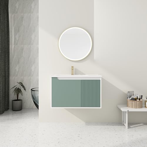 DQSPDBD Badezimmer-Waschtisch mit Waschbecken, modernes schwimmendes Waschtisch-Set für kleinen Raum, luxuriöser Wandschrank mit Keramikbecken und rundem Metallgriff DQSPDBD Badezimmer-Waschtisch mit Waschbecken, modernes schwimmendes Waschtisch-Set für kleinen Raum, luxuriöser Wandschrank mit Keramikbecken und rundem Metallgriff von DQSPDBD
