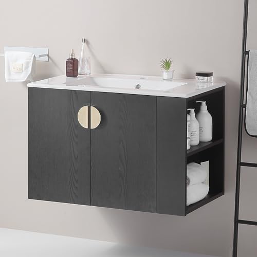 DQSPDBD Badezimmer-Waschtisch mit Waschbecken, modernes schwimmendes Waschtisch-Set für kleinen Raum, luxuriöser Wandschrank mit Keramikbecken und rundem Metallgriff DQSPDBD Badezimmer-Waschtisch mit Waschbecken, modernes schwimmendes Waschtisch-Set für kleinen Raum, luxuriöser Wandschrank mit Keramikbecken und rundem Metallgriff von DQSPDBD