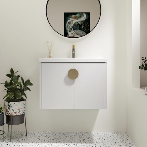DQSPDBD Badezimmer-Waschtisch mit Waschbecken, modernes schwimmendes Waschtisch-Set für kleinen Raum, luxuriöser Wandschrank mit Keramikbecken und rundem Metallgriff DQSPDBD Badezimmer-Waschtisch mit Waschbecken, modernes schwimmendes Waschtisch-Set für kleinen Raum, luxuriöser Wandschrank mit Keramikbecken und rundem Metallgriff von DQSPDBD